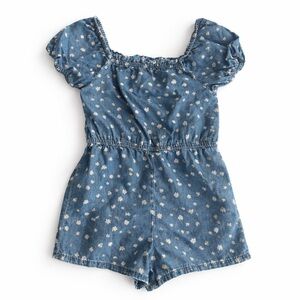 GAP Toddler 2T Denim Floral Romper | Puff Sleeve | Good Condition